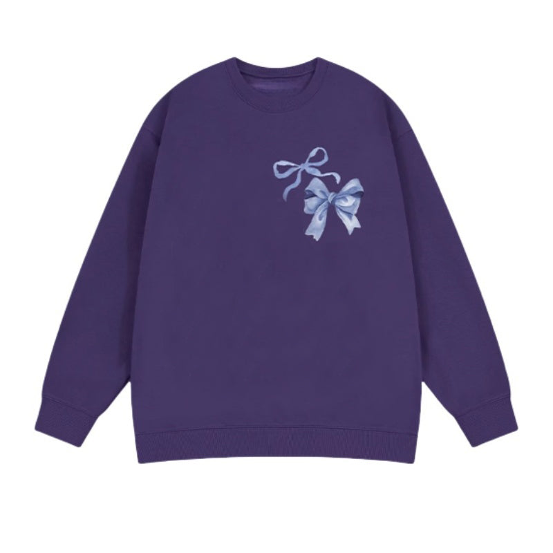 Crewneck Sweatshirt with Purple Bow Detail