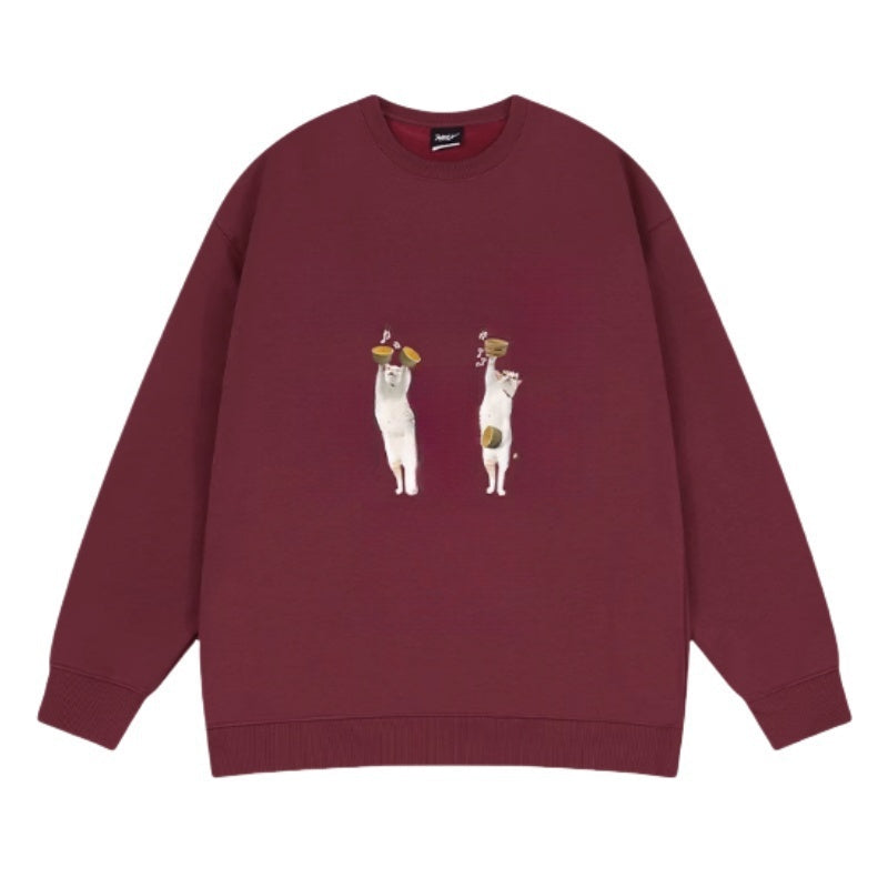 Funny Retro Cat Print Sweatshirt
