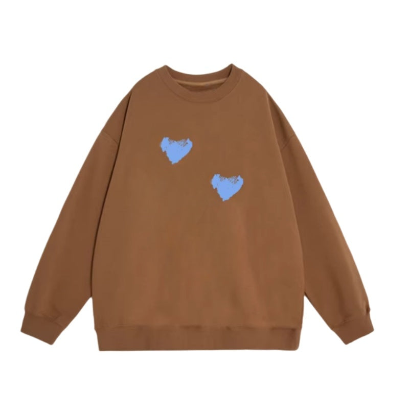 Light Brown Sweatshirt with Blue Heart Print