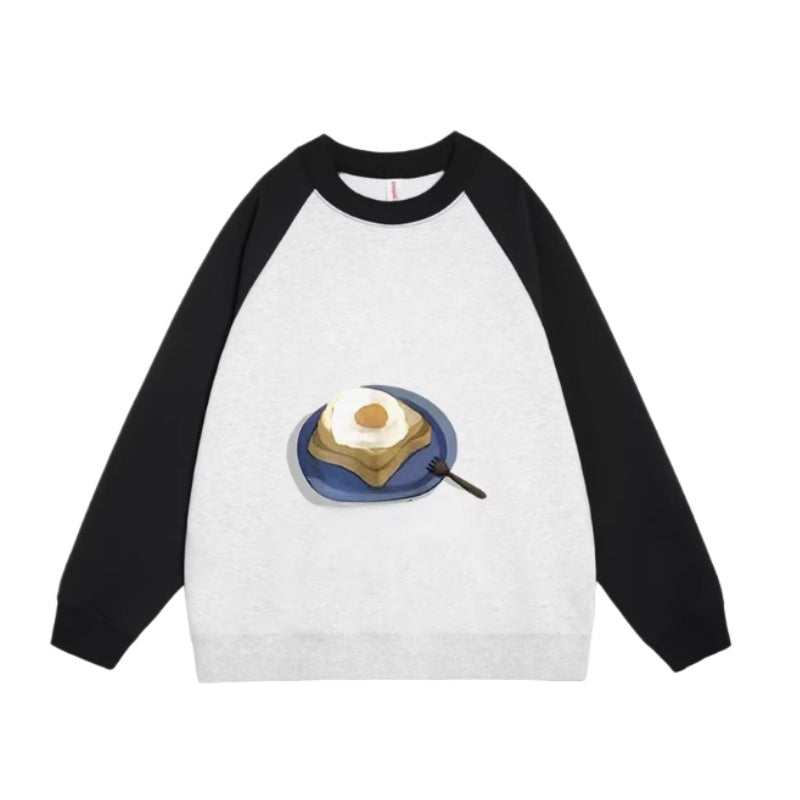 Cute Colorblock Toast Print Sweatshirt